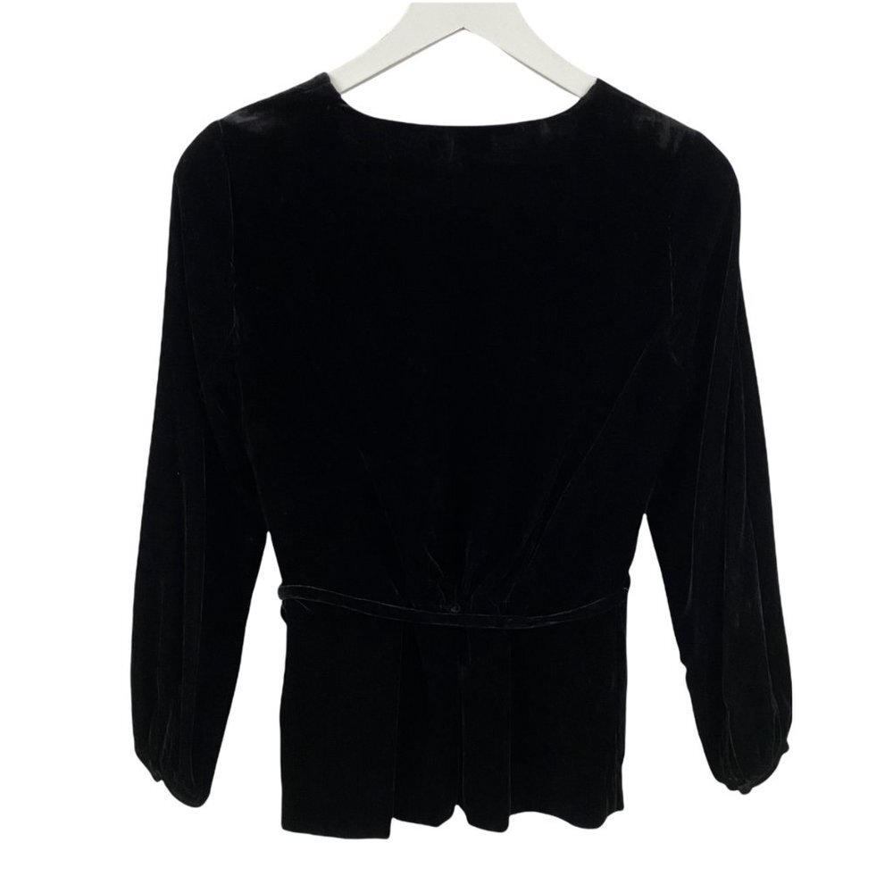 J. Crew Womens Size 0 Black Velvet Faux-Wrap Top, Style J4962 - Picture 3 of 7